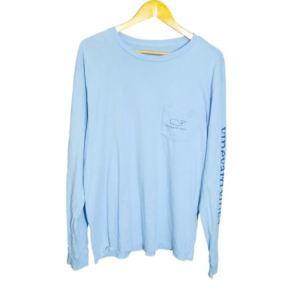 Vineyard Vines Mens Blue Vintage Whale Pocket Crewneck Long Sleeve Tee Size M - Picture 5 of 5